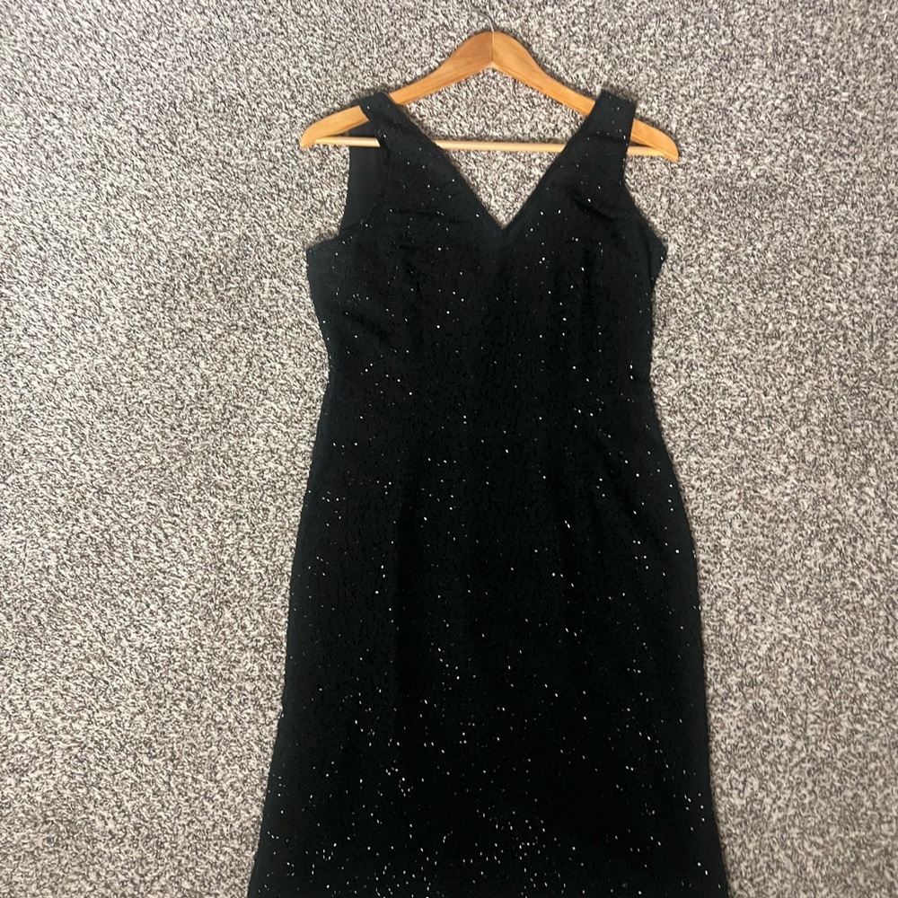 Vintage Black beaded V-Neck Evening Dress